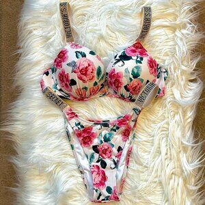 Victoria's Secret Bombshell Floral Rhinestone Shine Bikini - 36B | M